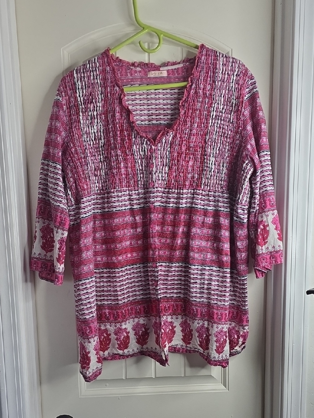lola Pink and White Printed Tunic Top